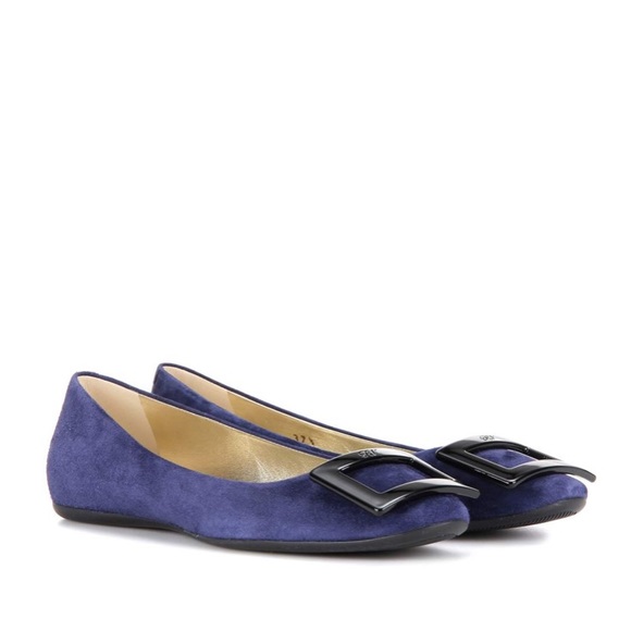 Roger Vivier Shoes - Roger Vivier Gommet Suede Ballet Flats